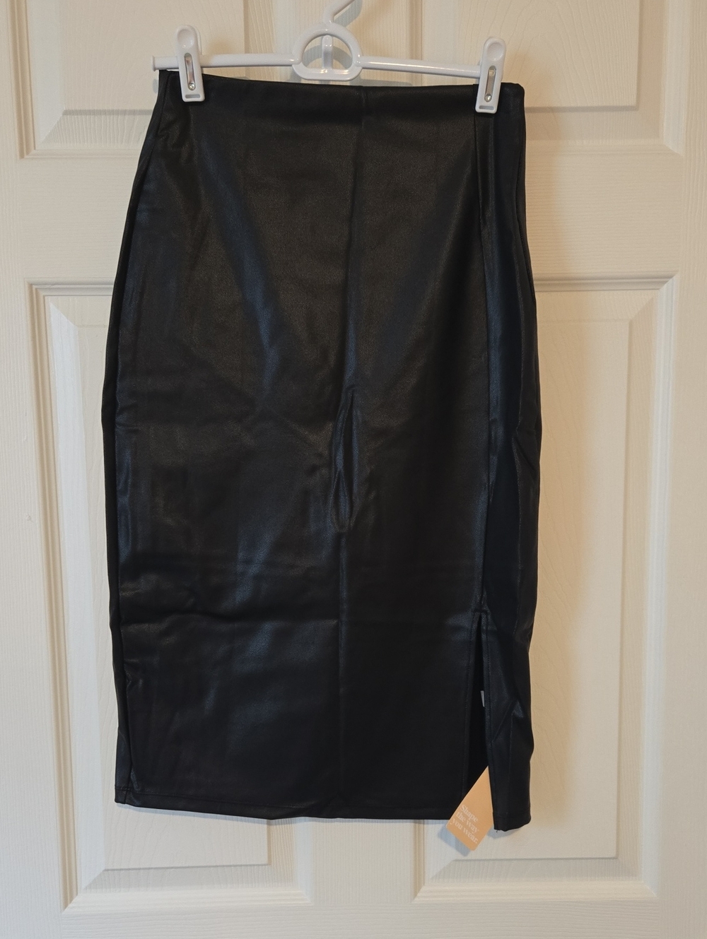 Sleek Black Faux Leather Pencil Skirt with Side Slit